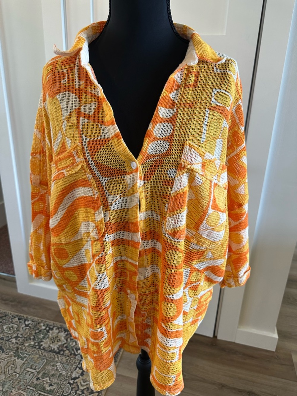 Urban Outfitters Out From Under Orange and Cream Crochet Top Size Large